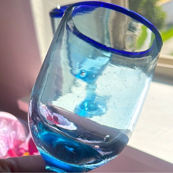 🌵🌵2 Vintage Hand Blown Mexican Goblet Glass - Picture 10 of 11